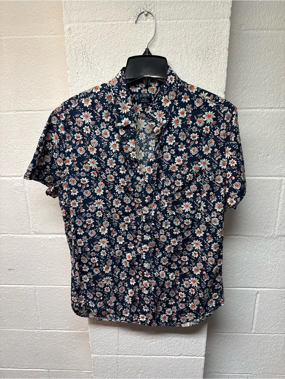 J. Crew Navy Short-Sleeve Floral Button-Down Shirt